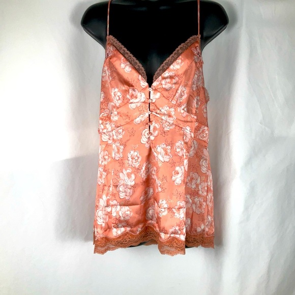 Free People Intimates Size Medium  Peach  Floral Satin  & Lace  Top Romance - Picture 1 of 12